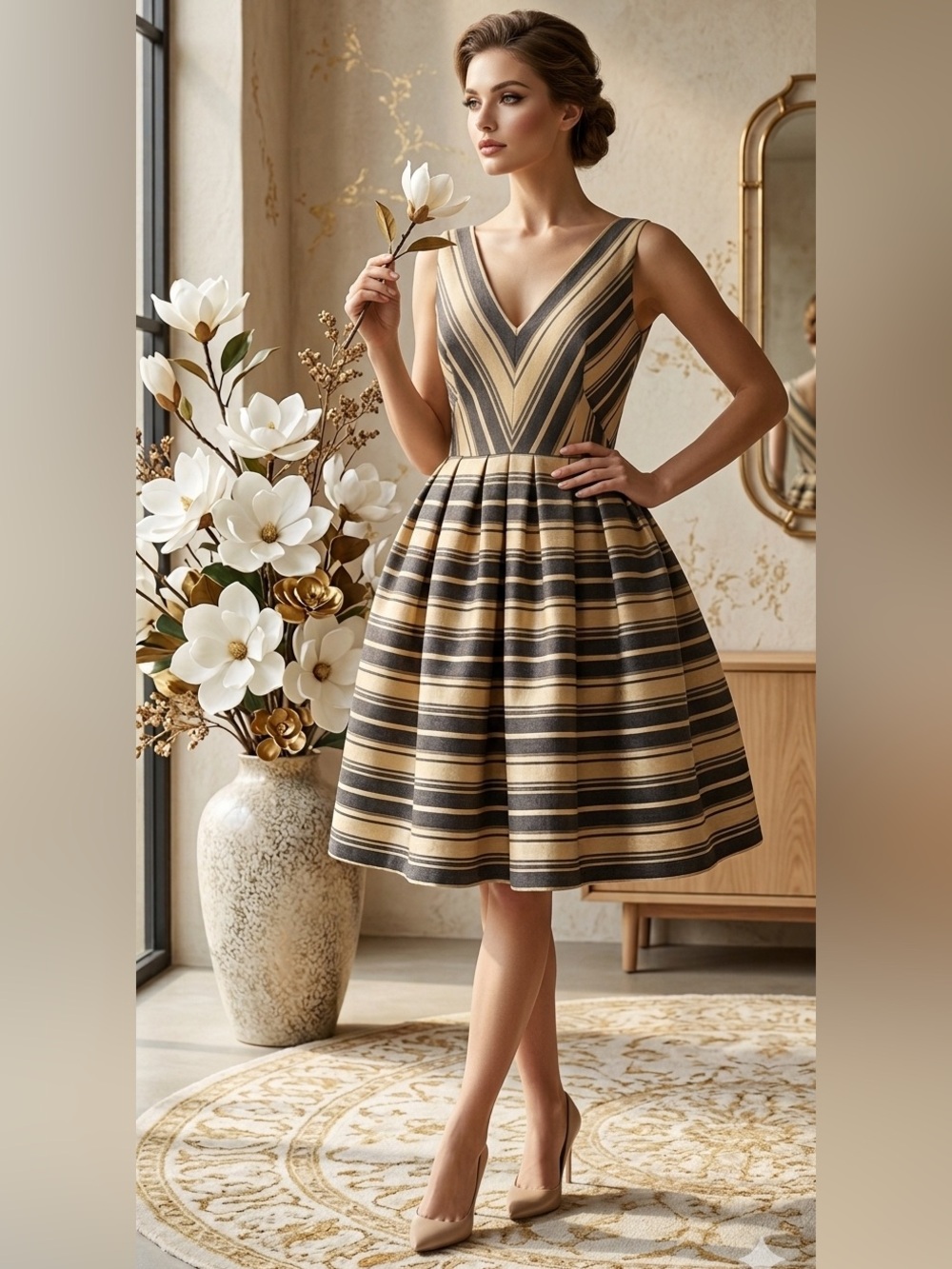 J.Crew || Woman’s fit and flare candy striped dress V-neck size 4